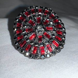 Fashion Ring - Red and Silver Stones Elastic Band